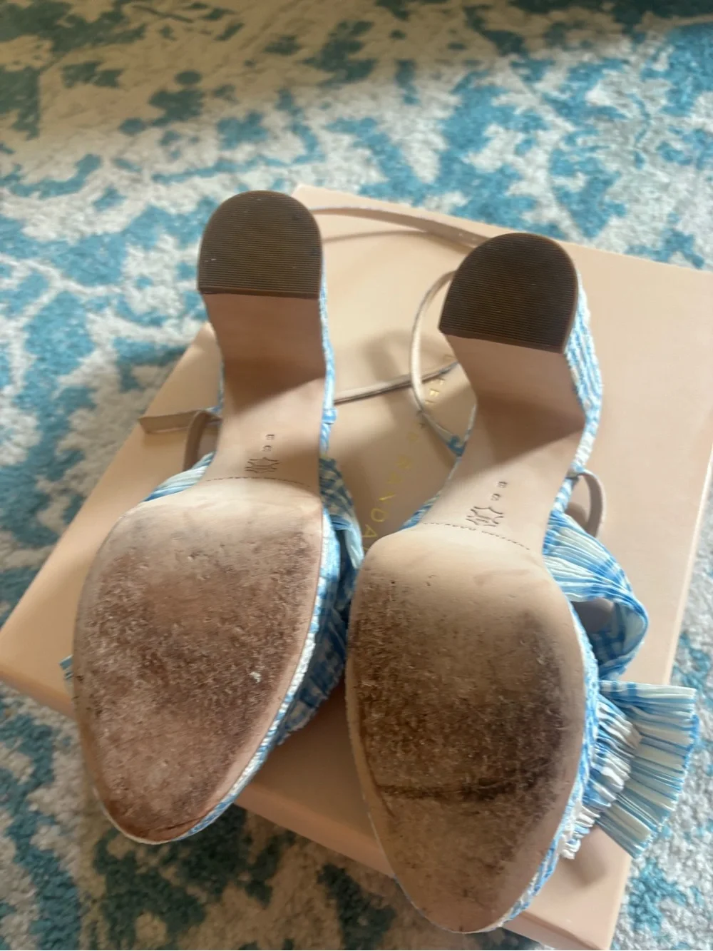 Loeffler Randall Blue & White Plaid Bow Slingback Heels
